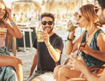 friends at beach bar