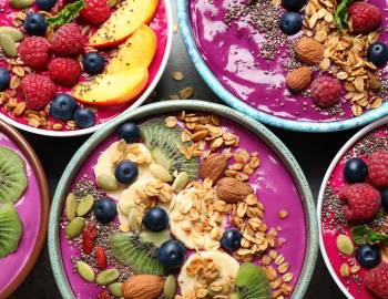 aerial view of breakfast fruit bowls