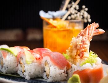 Sushi roll and a cocktail