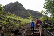 Two sisters hiking at Iao Valley on Maui