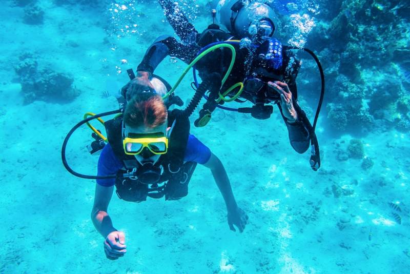 Two People snorkeling underwater