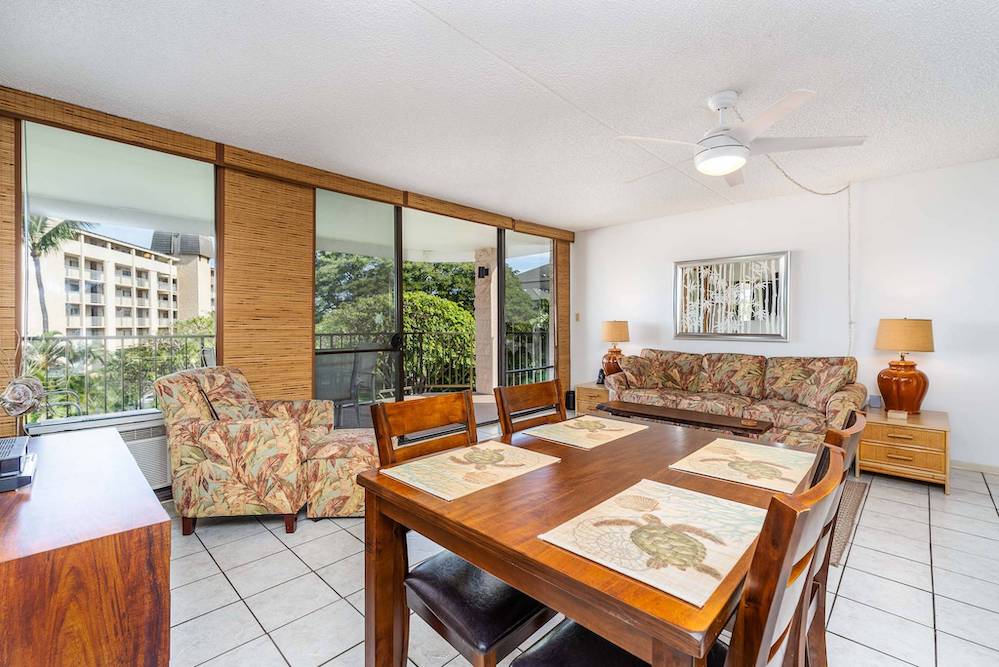 interior view of living room of a beach condo in maui