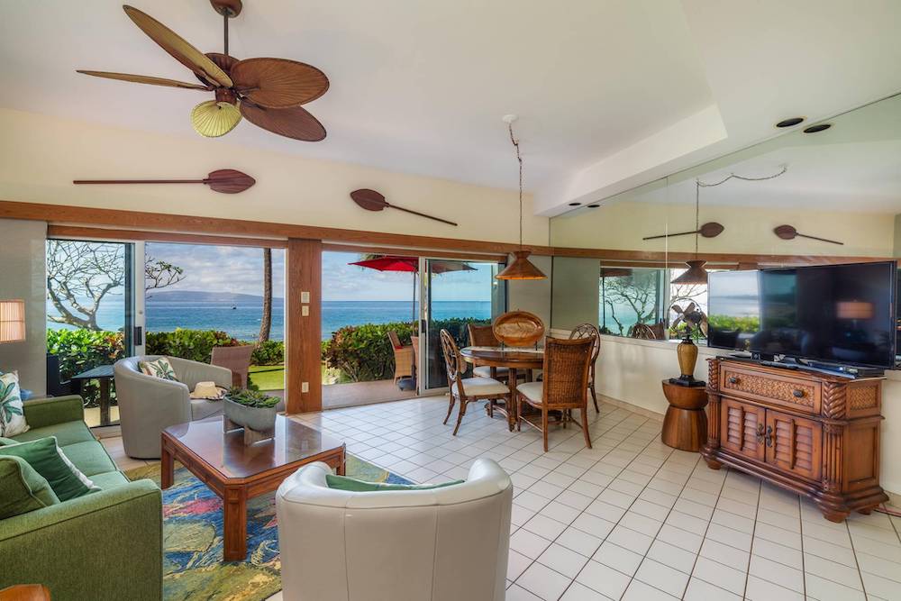 living room view of rental at hale hui kai in maui